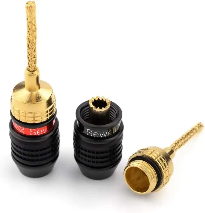 1Pair 24K Gold-plated 4MM Banana Plug Teminal Weave Over Copper 4mm Banana Plugs Spring Loaded Speaker Terminals Connector