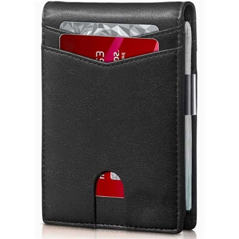 Portefeuille intelligent en cuir ultra-fin Hot kf-Ultra-Thin, design fin à double pli avec clip pour cartes, portefeuille pour homme, porte-monnaie