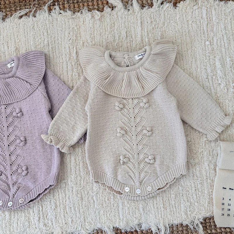 ربيع جديد 2026 0-24 متر ملابس الرضع طفل الفتيات محبوك بذلة بأكمام طويلة بلون الوليد الطفل الفتيات محبوك داخلية #4