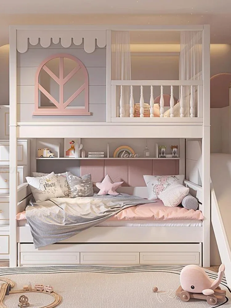 Large Storage Space Cute Design Guardrail Bunk Kinderbett Bedroom Furniture