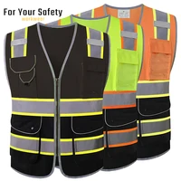 Chaleco laboral negro con bolsillos frontales y cremallera Plata-amarillo para hombres Chaleco/chaqueta de alta visibilidad Chaleco de construcción Chaleco para conductores de camiones y motociclistas