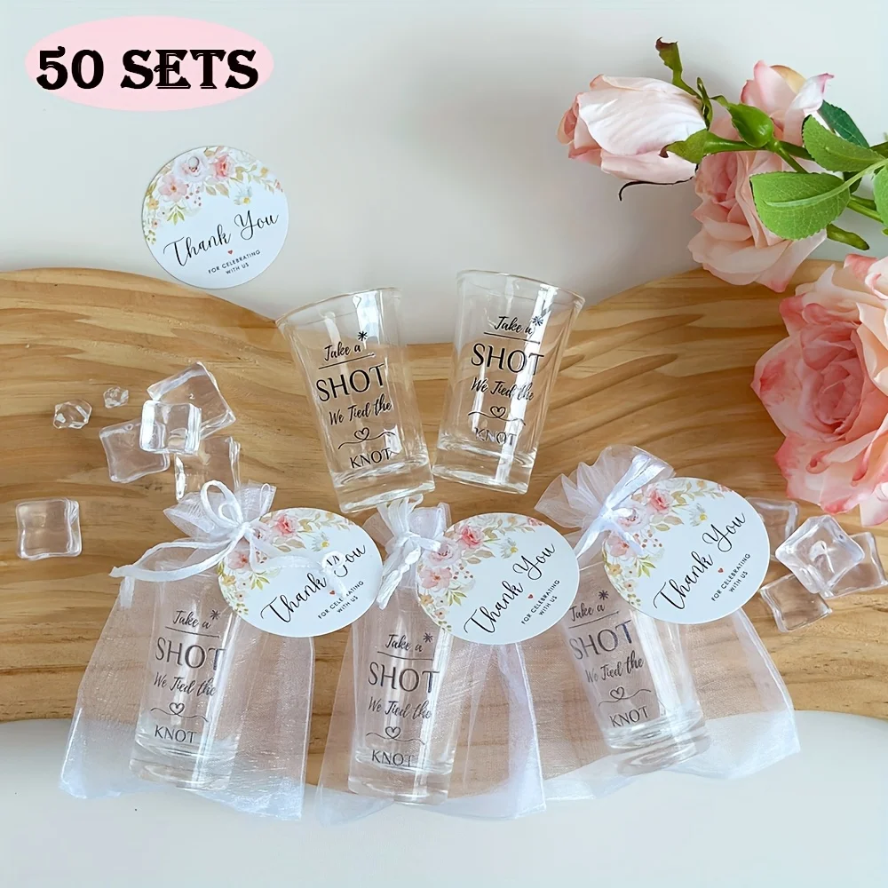 

50 комплектов уникальных свадебных сувениров для гостей, акриловые прозрачные бокалы для свадебного душа, сувениры для свадебной вечеринки