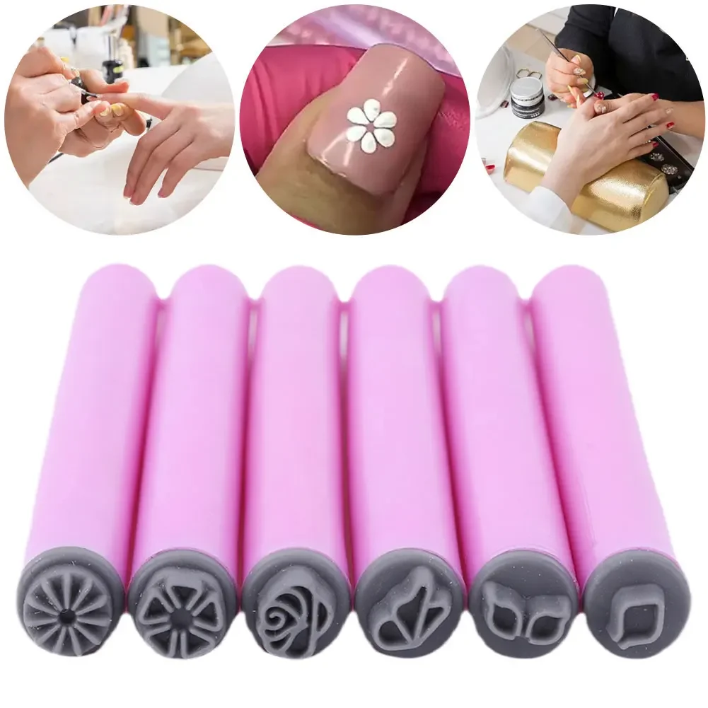 6 pièces nouveau ensemble de stylos à tampons pour Nail Art avec conception Simple ensemble de stylos pour Nail Art fleur stylo à tampon pour ongles plaque d'estampage Kit de tampons pour Nail Art
