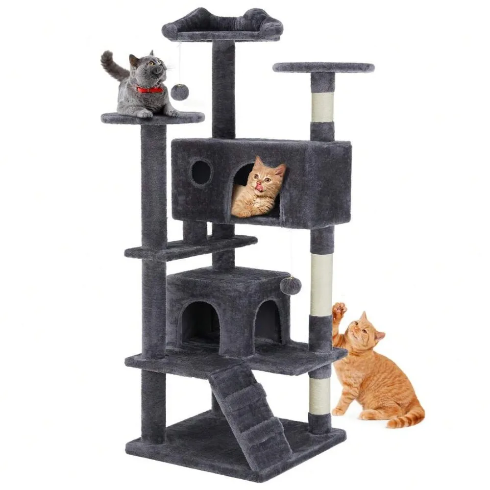 

Cat Tree Tower For Indoor Cats, 54in Tall Multi-Level Pet Furniture, Kitty Play House With Sisal Scratching Post, Large Condo