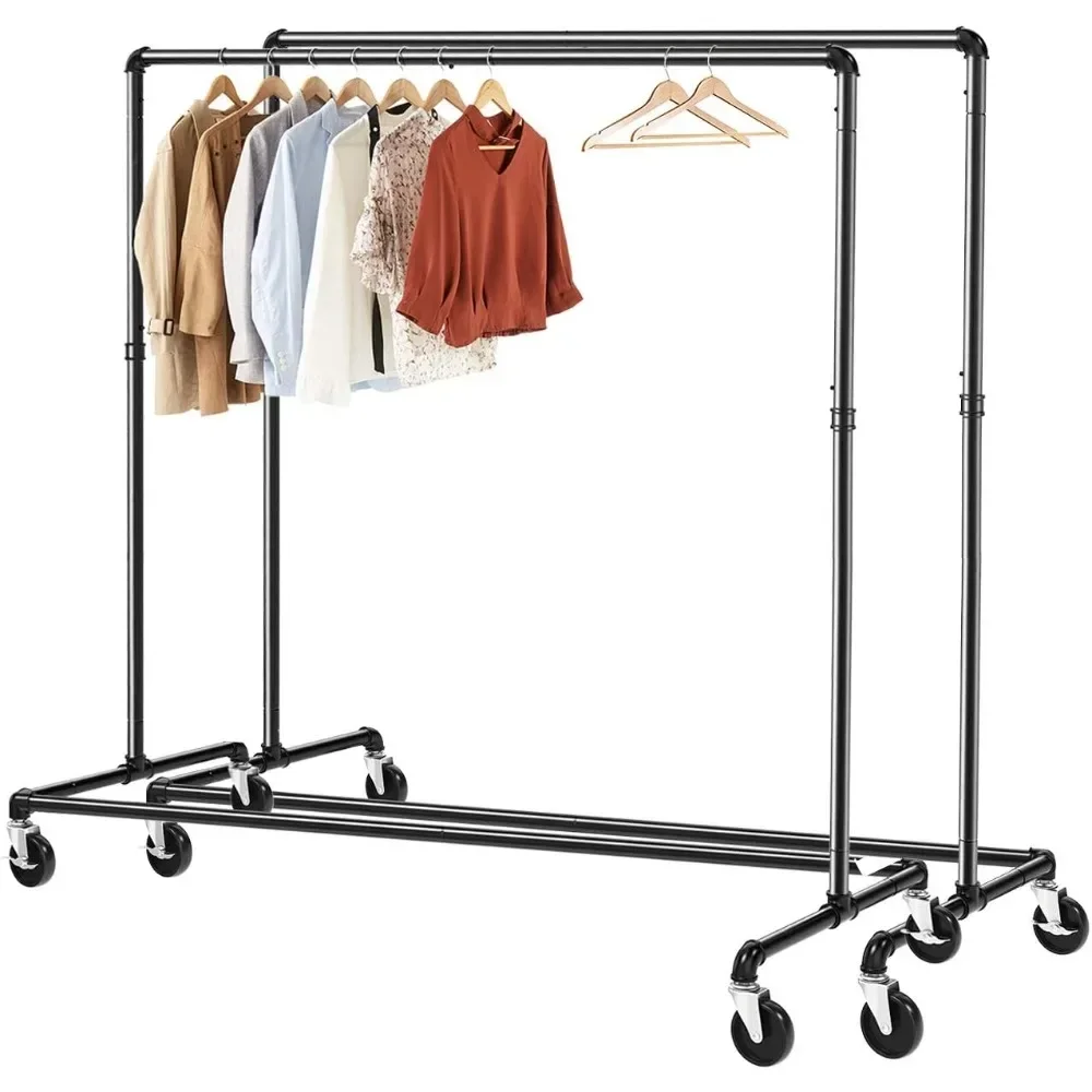 

Industrial Pipe Clothing Rack on Wheels with Brakes, Heavy Duty Sturdy Metal Rolling Clothing Coat Rack Holder (59x24x63 inch)
