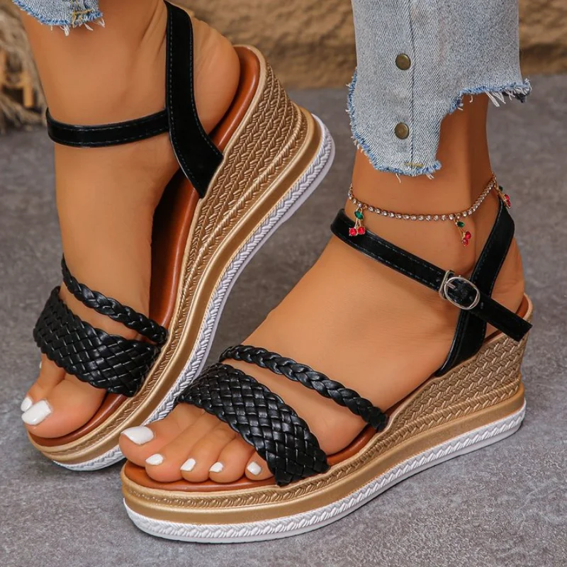 2025 New Women Wedges Sandals Platform Outdoor Dress Shoes Open Toe Buckle Strap Sandals Round Toe High Heels Shoes for Women view 2