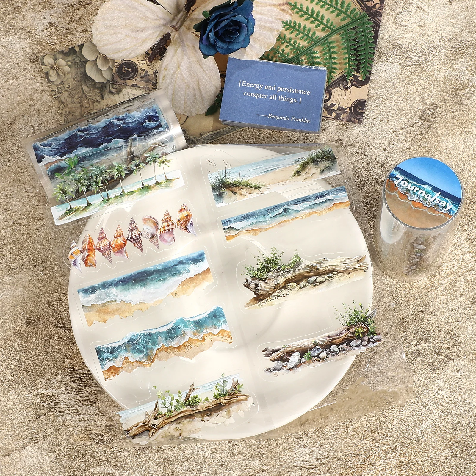 80mm*200cm Vintage Sea Beach Tree Landscape PET Tape Creative DIY Journal Material Collage Scrapbooking Stationery