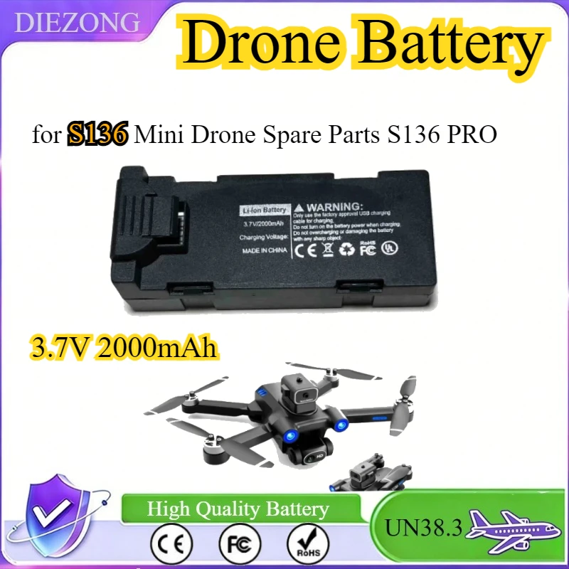 

Drone Battery Arm for S136 Mini Drone Spare Parts S136 PRO Drone Battery 3.7V 2000mAh S136 PRO MAX