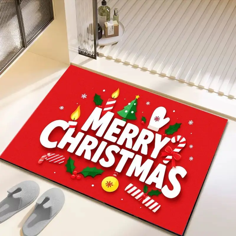 VIKAMA Red Xmas Elements Calendar Doormat, Quick Dry Non Slip Machine Washable Mat Home Decor