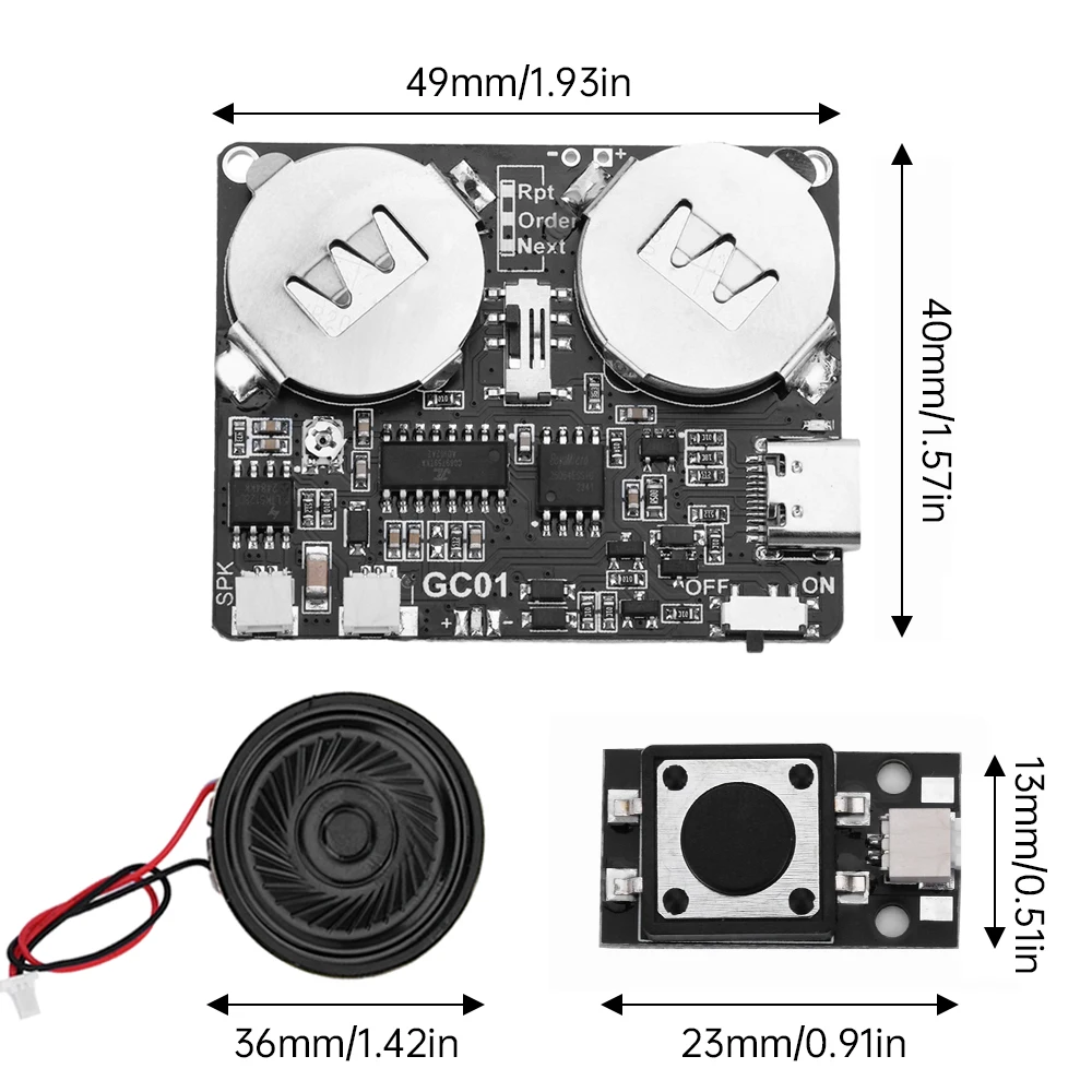 Recordable Sound Module 8M MP3 WAV Button Control Music Voice Player Programmable Board with Speaker for DIY Greeting Card Gift