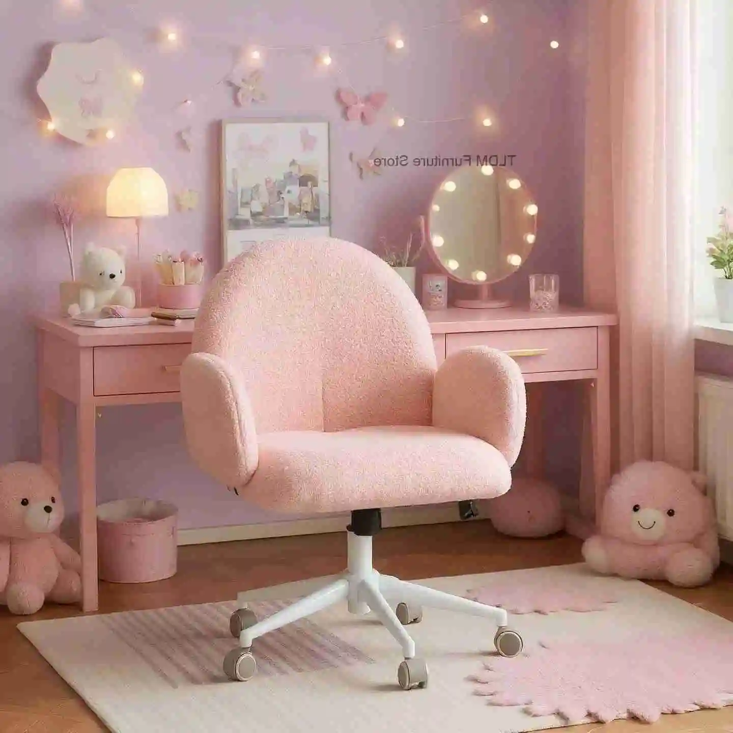 Height - Ergonomic Chair Office Adjustable Chair Swivel for Home with Back Support, Perfect for Bedroom Makeup & Study
