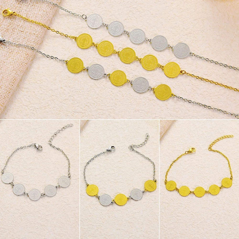 

Stainless Steel Jewelry: Women's Light Luxury Circle Disc Bracelet Cross Pendant Necklace Creative Design with Priest Elements