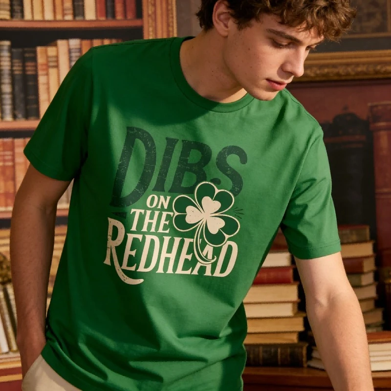 Funny St Patricks Day Irish Shirt Shamrock Dibs on The Redhead T-Shirt Men Women Fashion Crewneck Cotton Tee St Patricks Tops