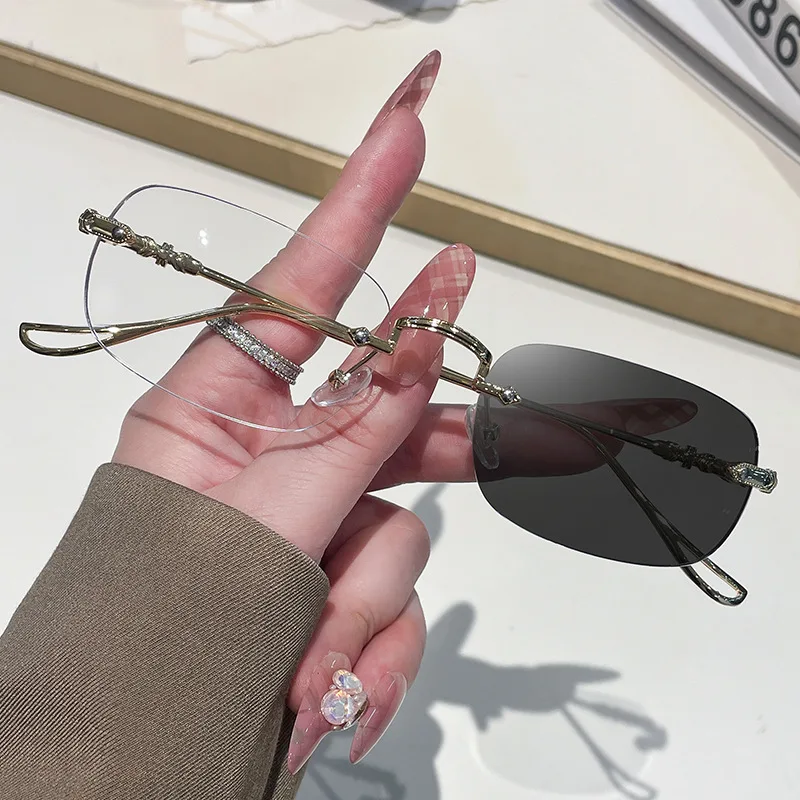 

Безрамные прямоугольные компьютерные очки, металлические зеркальные ножки для женщин и мужчин, очки с защитой от синего света, блокирующие оптические очки для очков