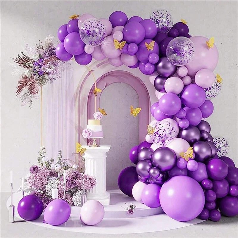 114PCS Lila Serie Ballon Kranz Gewölbte Set Geburtstag Party Hochzeit Mall Eröffnung Lila Hintergrund Wand Ballon