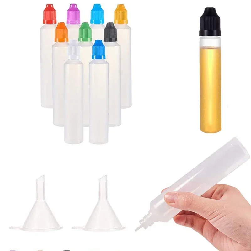 5Pcs 30ml/60ml Empty Squeeze Dropper Bottle With Screw Cap And Funnel Pen Shape Unicorn Liquid Long Thin Bottle For Ink Pigment