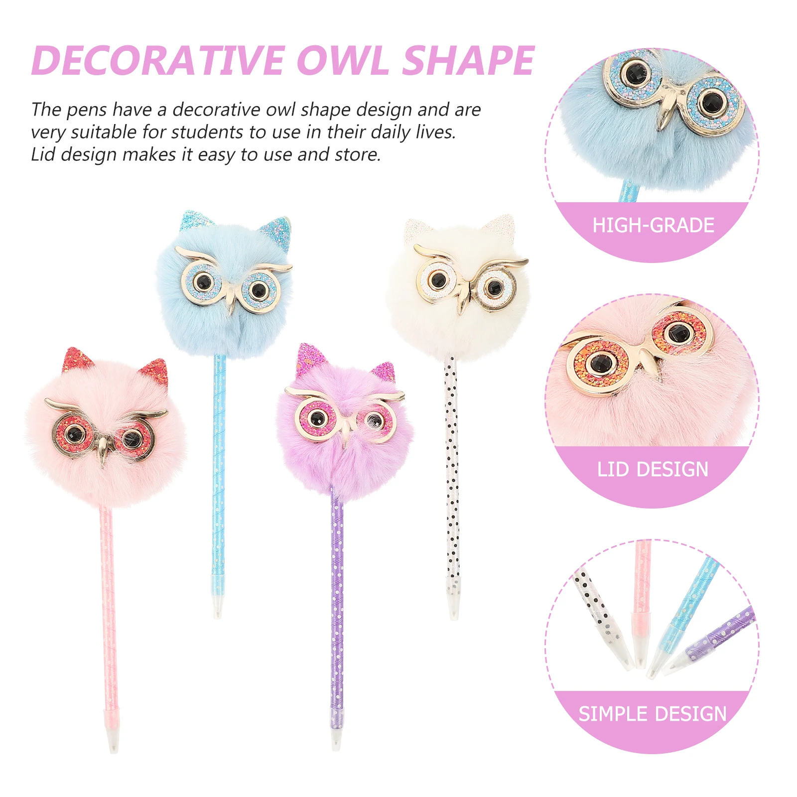 

4pcs Owl Pens Smooth Leak-Proof Fine Tip Household Signature Pens Cute Design Kids Student Gift Multifunctional