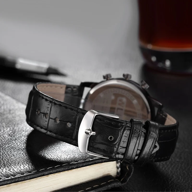 高級ビジネス腕時計男性クォーツ腕時計レザーストラップメンズ腕時計ファッションレトロ時計本物の relógios masculino reloj homb
