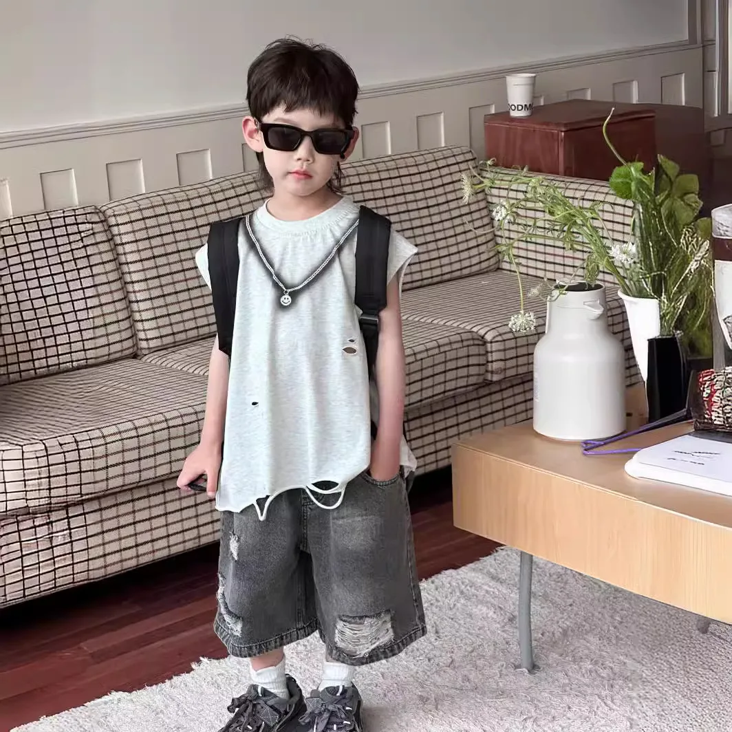 Children Clothing Sense of Design Breathable Vest 2024 Summer New Korean Style Boy Fashion Handsome Cool Sleeveless T Shirt