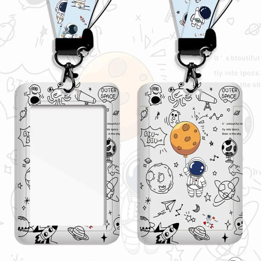 Nuovo cartone animato porta carte astronauta con porta carte d'identità con cordino carino custodia per carte anti-smarrimento studente