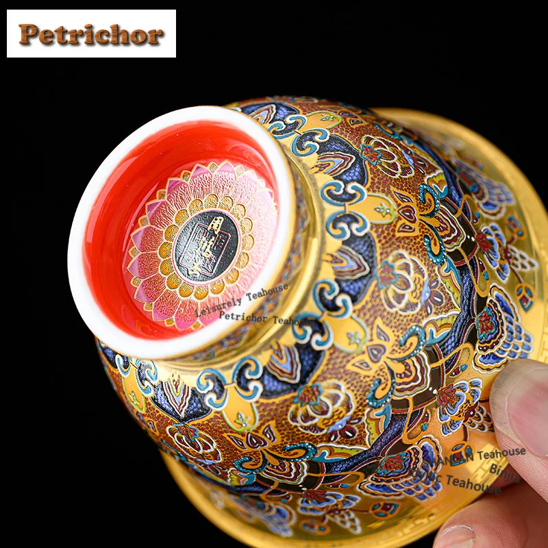 90ml Dunhuang Impression Gilded Enamel Color Teacup Aesthetic Tea Bowl Jug Tea-tasting Personal Cup Jianzhan Master Cups Teaware