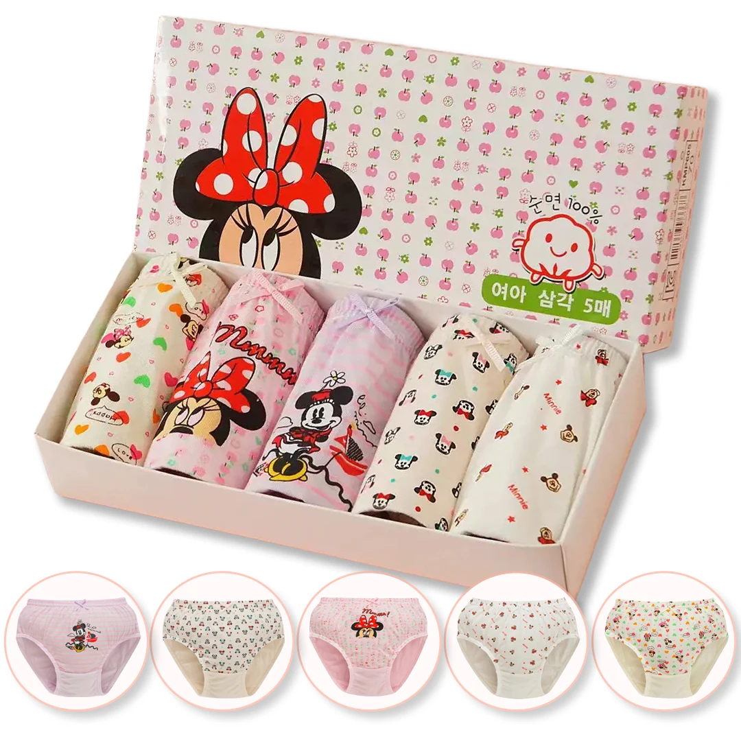Ropa interior triangular de algodón de 5 piezas para niños, bragas con estampado de Minnie Mouse de personaje de dibujos animados para niñas, calzoncillos de ajuste cómodo
