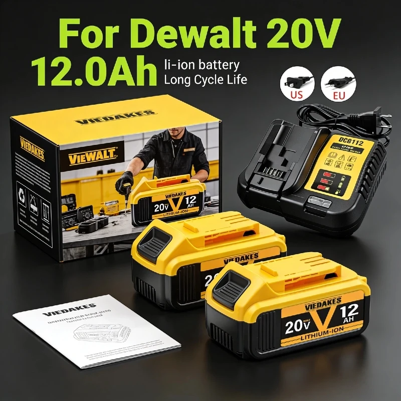 

VIEDAKES 12Ah For DeWalt 20V Battery 18650 DCB200 Replacement Battery Compatible With For Dewalt 18V/20V Tools Battery