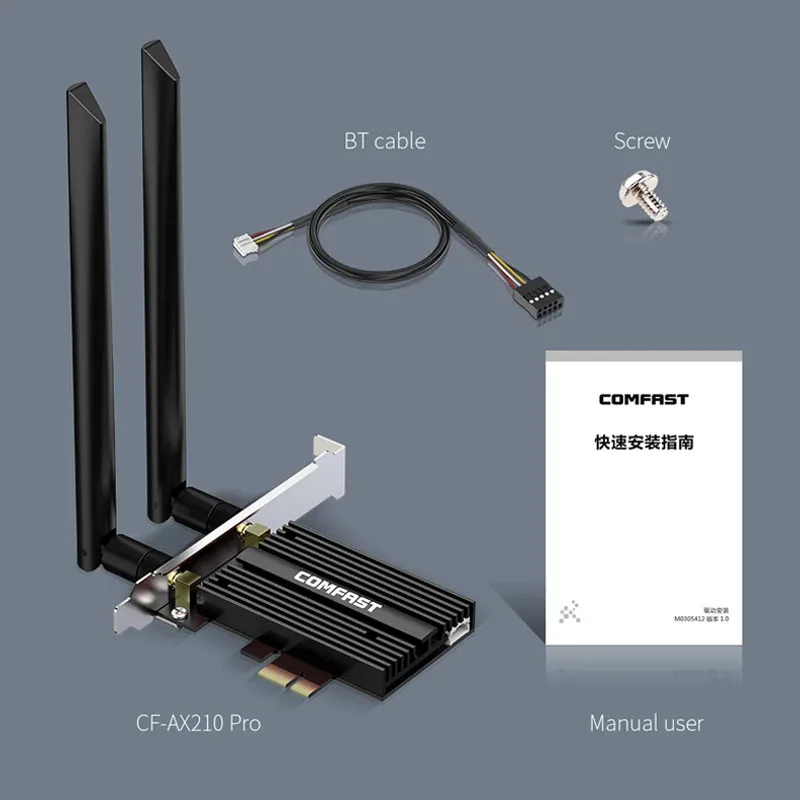 PCIe 무선 네트워크 카드, 인텔 AX210 PCIe, 2.4G, 5G, 6GHz, 와이파이 6e 어댑터, 802.11ax, ac 블루투스 5.3, PC Win11, 10 용, 5374Mbps