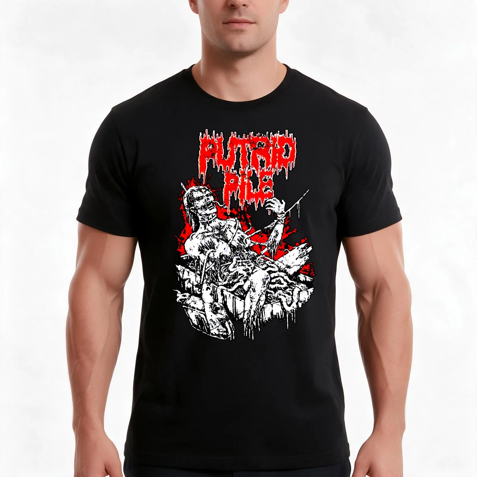 Putrid Pile T-Shirt, Summer Casual Cotton Tee, Oversized Streetwear Tops, Vintage Graphic Print, Loose Fit Short Sleeve