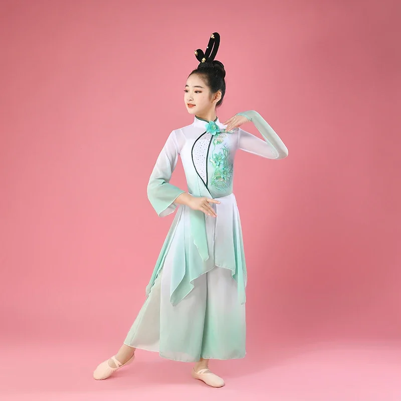 Hanfu Klassische Tanzkostüme Traditionelles elegantes chinesisches Fächertanzkleid Kinder Yangko Dancewear Folk Regenschirm Tanzkleidung