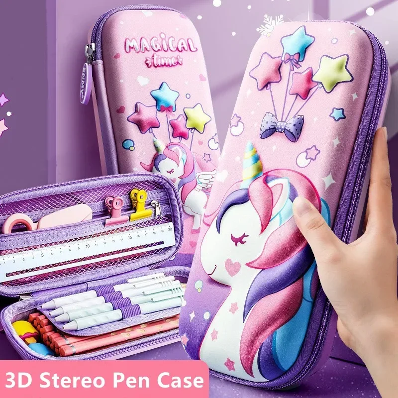 3D EVA Unicorn Cute Pencil Case Cartoon Stationery Box Girls Color Pencil Box Student Pen Case School Supplies Gifts