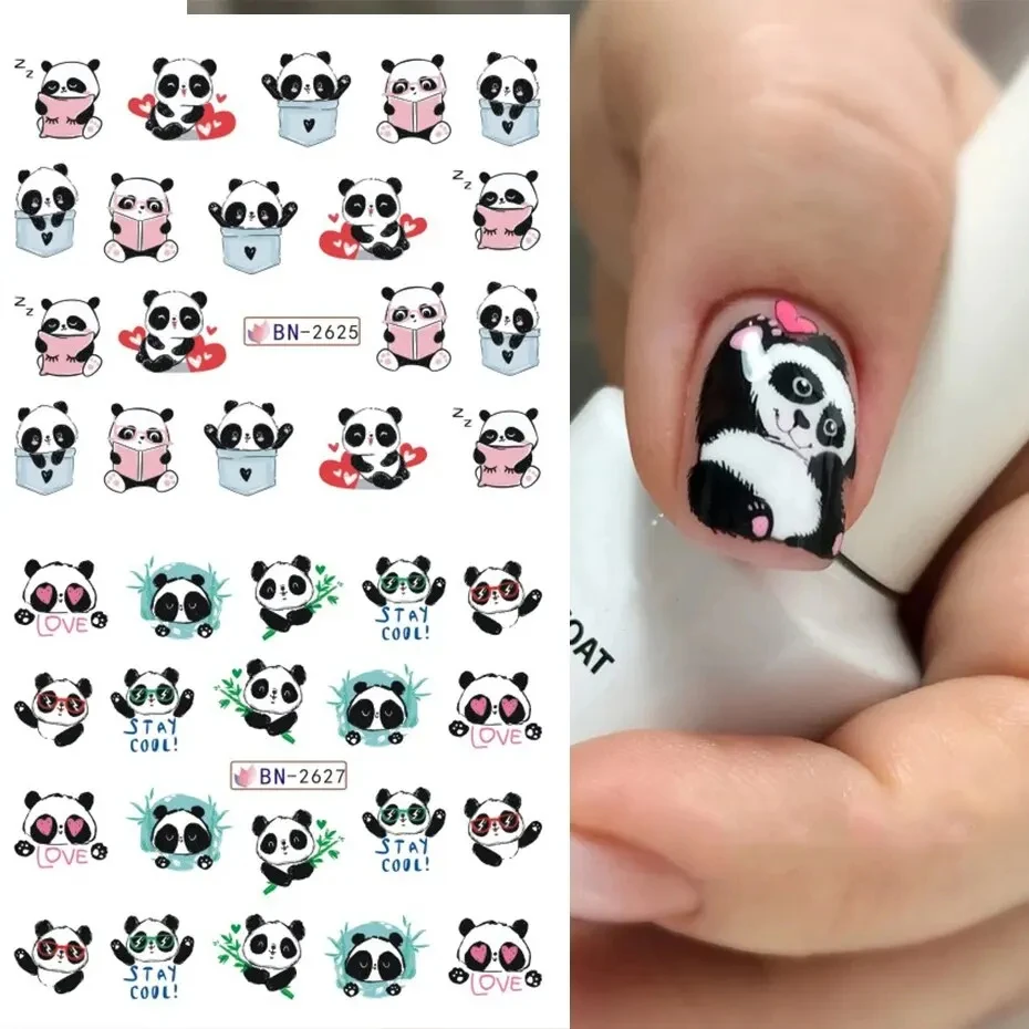 12 Designs Kawaii Panda Nail Art Stickers Cute Bamboo Bear Nail Water Decals Sliders Transfer Tattoos for Manicure Decorations