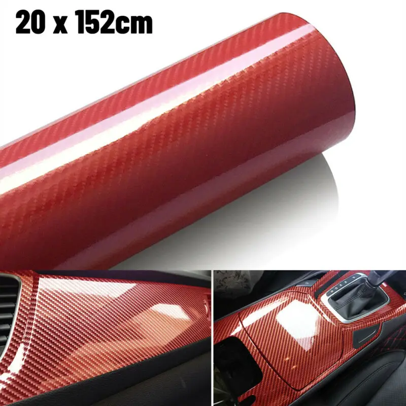 

6D Glossy Carbon Fiber Vinyl Wrap for Car Interior & Exterior, Easy Install Waterproof Sticker - Black/Silver/Blue/Red/Grey