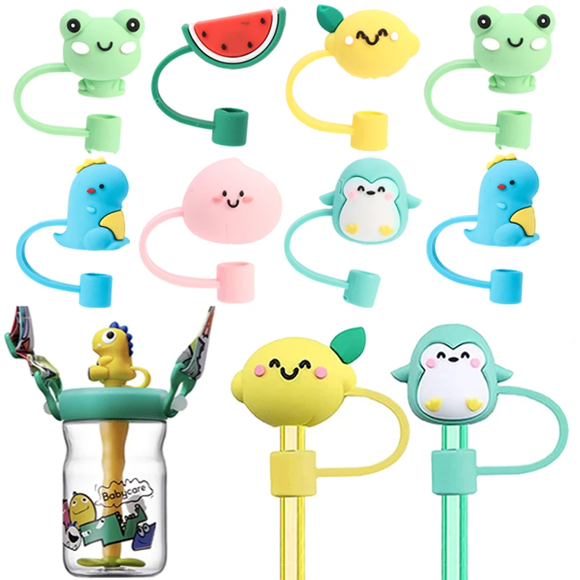 Cartoon Cute Fruit Animals Shape Dustproof Straw Covers 6/8mm Food-grade Silicone Dustproof Plug Baby Feeding Cup Straw Buckles