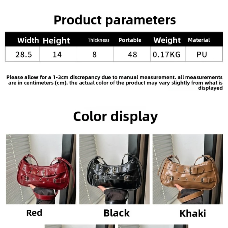 Schicke Y2K Damen-Unterarmtasche mit doppelter Gürtelschnalle, verstellbarem Riemen, trendige, punk-inspirierte Handtasche, für lässige Schultertasche. – Detail 6