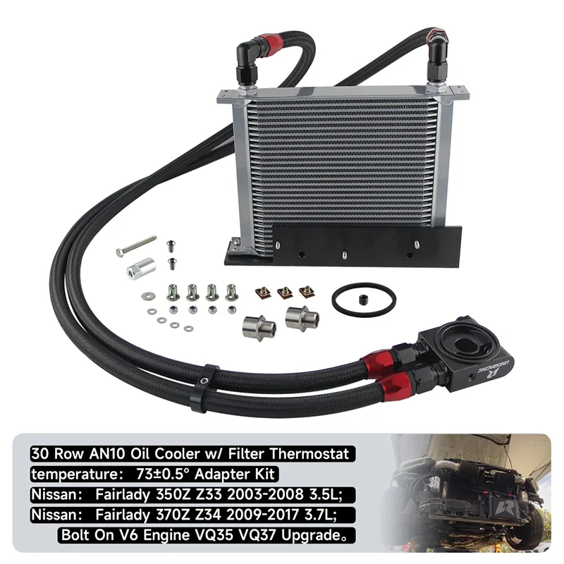 Bolt On Oil Cooler Kit 30 Row AN10 Filter Thermostat Fits for Nissan Fairlady 350Z Z33 03-08 3.5L/370Z Z34 09-17 3.7L Upgrade