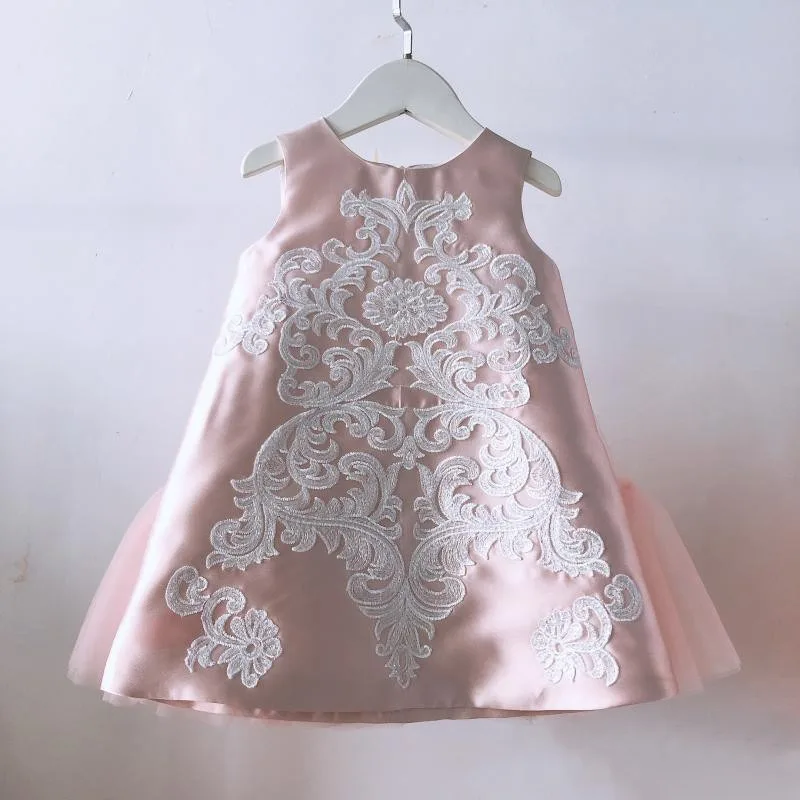 

Children's Pink Jacquard Multi-Occasion Flower Girl Host Birthday Hundred Days Party First Birthday Dress Catwalk Piano Performa