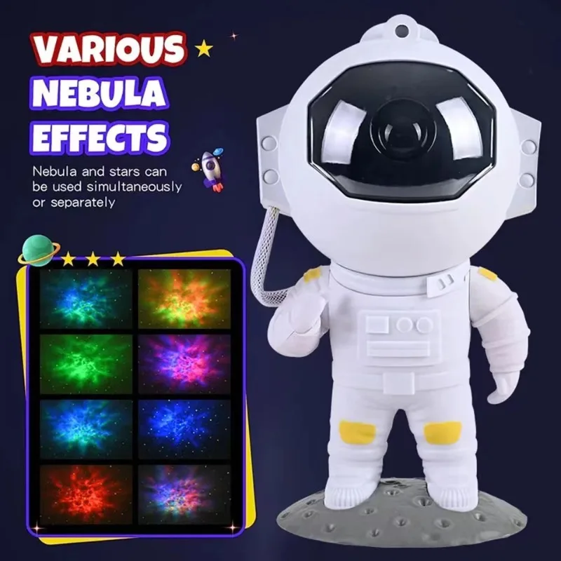 Rocket Astronaut Star Projector lampade a luce notturna con telecomando Design regolabile Nebula Galaxy Lighting Room Decoration