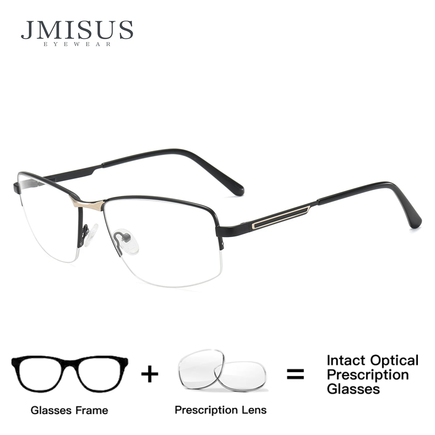 

JMISUS модные деловые очки без оправы по рецепту мужские прямоугольные оптические очки в полуоправе металлические прогрессивные очки