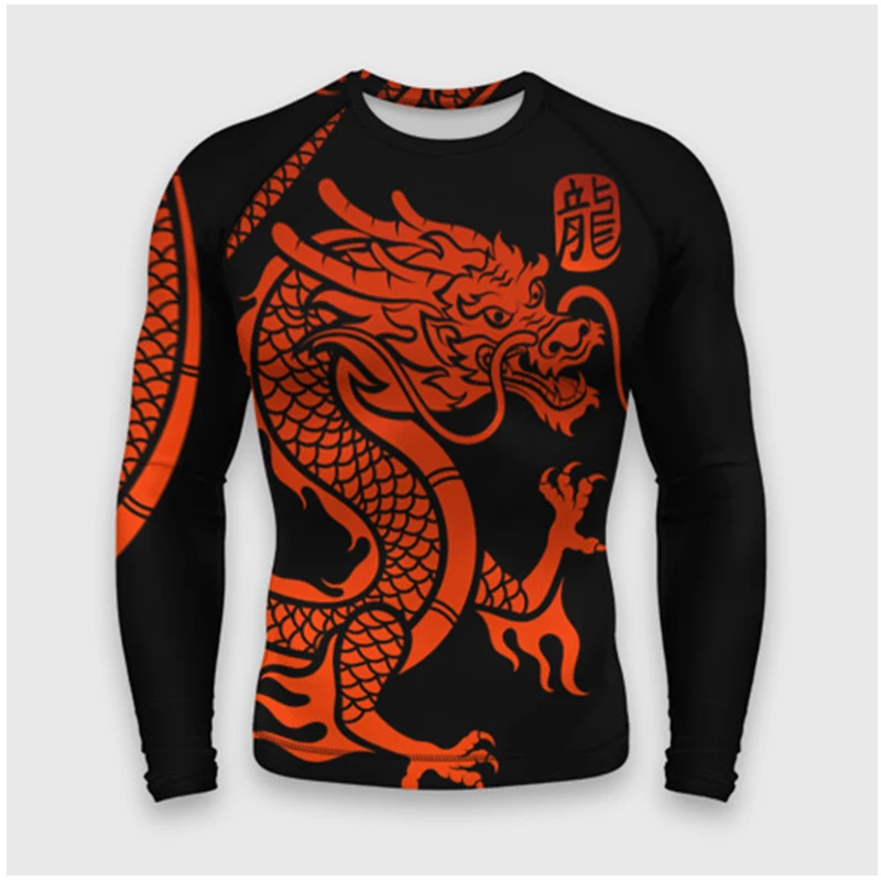 Men Long Sleeved Chinese Dragon Round Neck Cartoon 3D Harajuku Printed Fashionable And Personalized Oversized Loose T-shirt Top