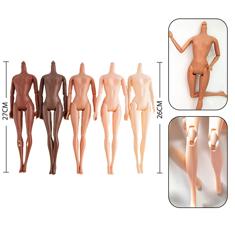 1PCS 11 Movable Joints 26/27cm African Doll Nude Body Brown Black Skin Doll Body Skin Children's Pretty Girl Toy Gift