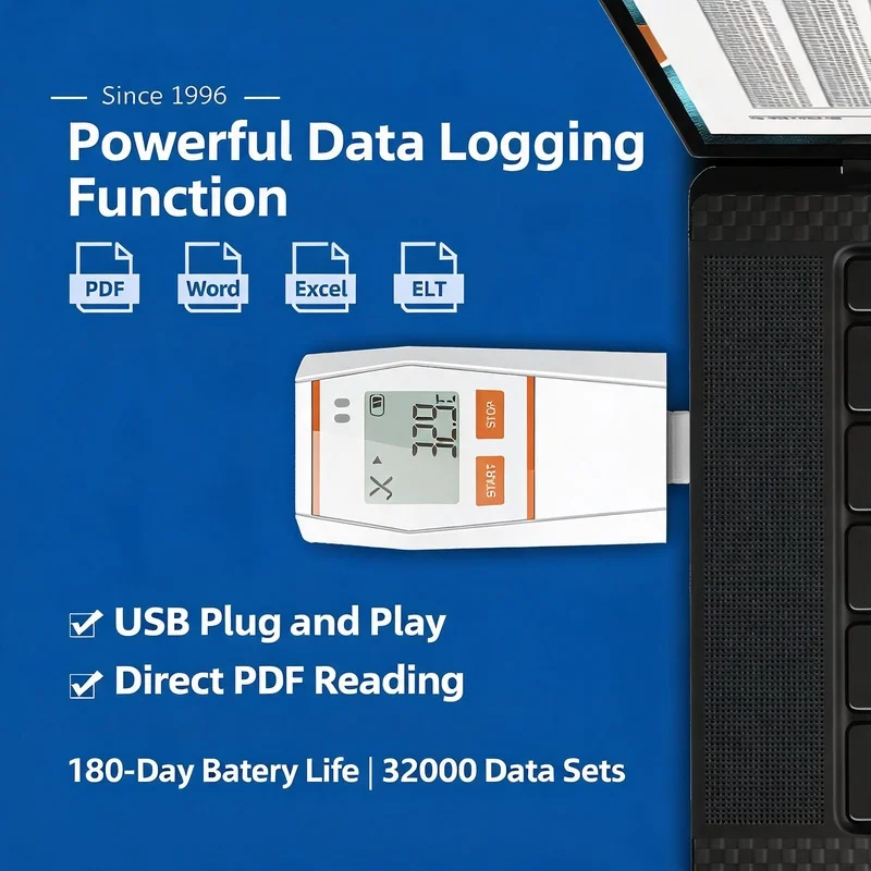 USB Temperature Data Logger Tlog 10 Recorder 32000 Points High Precision PDF Cold Chain Medical Refrigerated Truck IP65