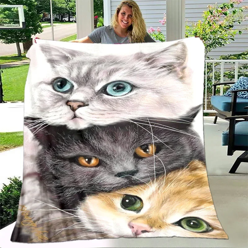 

3D cartoon cute gothic cat blanket, flannel blanket throw blanket, warm children blanket for home living room bed sofa