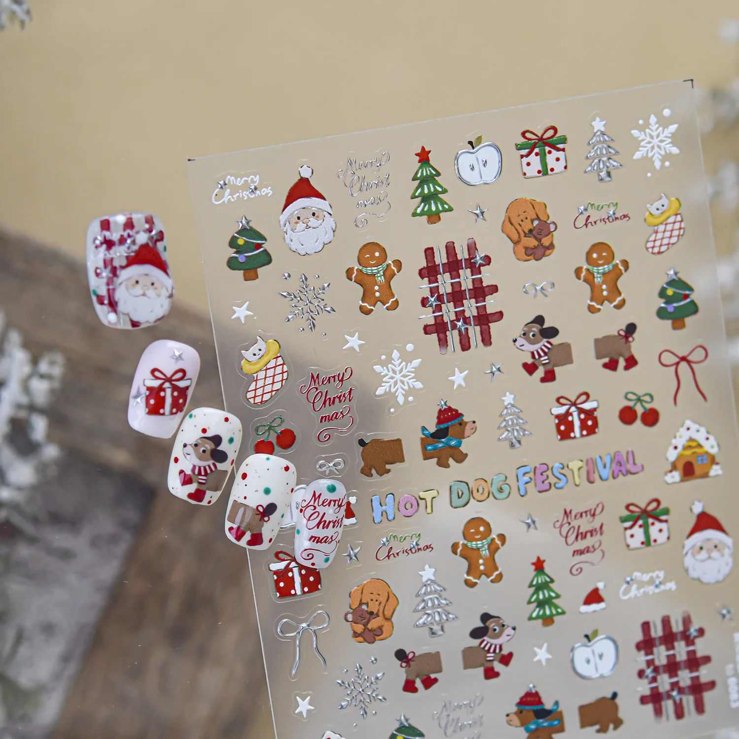 Holiday Winter 5D Nail Sticker Christmas Snow Globe Cabin Reindeer Gingerbread Man Snowman Snowflake Heart Merry Christmas Nail