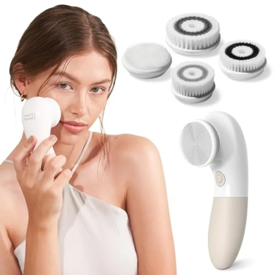 

Electric Facial Cleansing Brush with 4 Exfoliating Brush Heads - Waterproof Handheld Lightweight Face Scrubber for Daily Use -