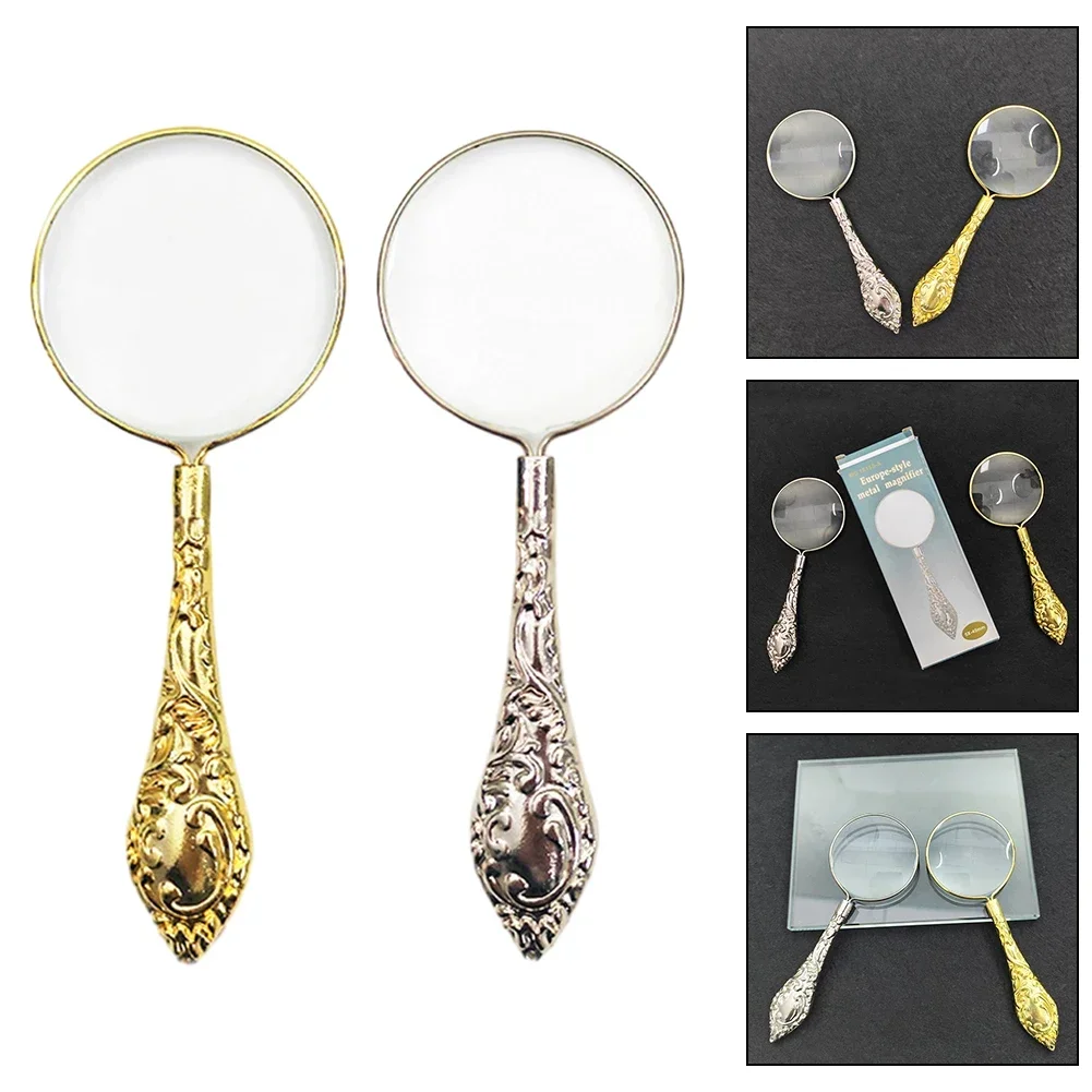 4x Magnifying Glass Flower Stem Glass Lens Gold/silver Multi-purpose Replacement Retro Embossed Pattern 1 Brand New