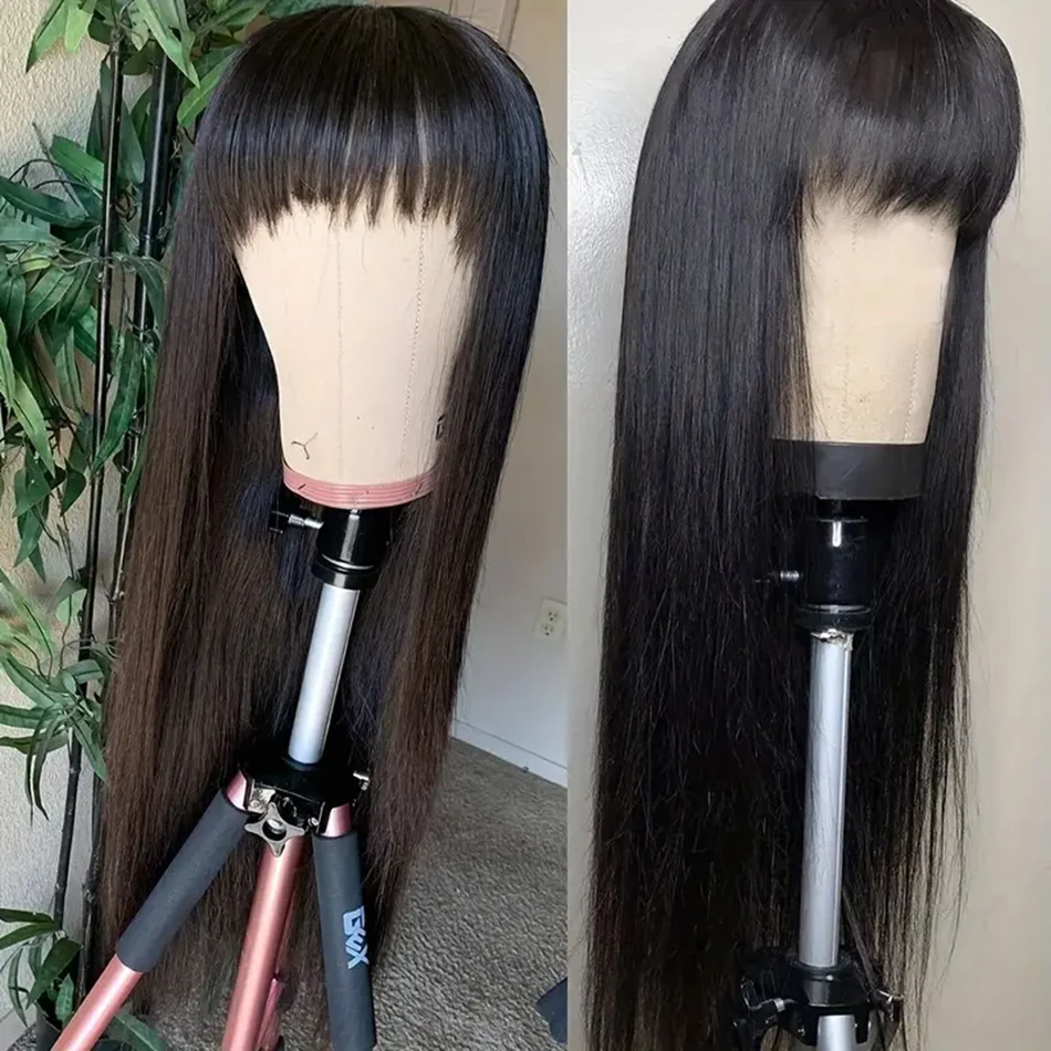 Silky Straight Human Hair Wigs Full Machine Made 100% Human Hair Wigs With Bangs For Women Brazilian Cheap Wig On Sale Clearance