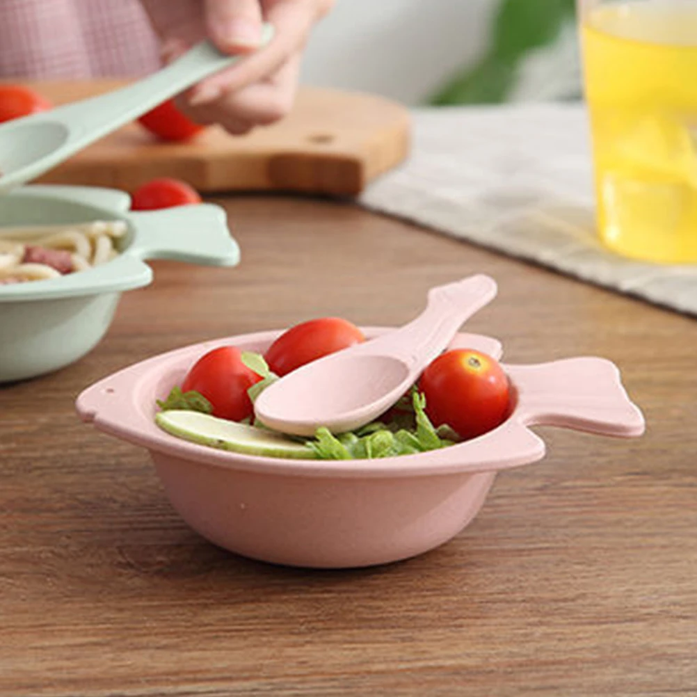 

1 Set Fish Shaped Unbreakable With Spoon Large Mouth Food Serving Cereal Soup Salad Bowl For Home Kitchen Restaurant Lightweight