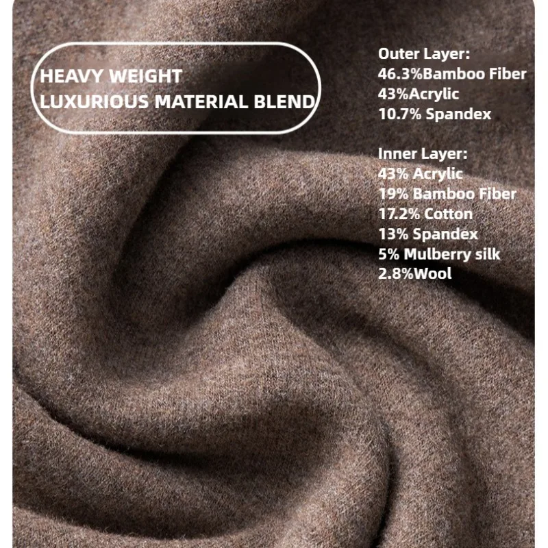 Set di biancheria intima termica da uomo in misto lana di seta di gelso acrilica foderata in pile strati di base taglie forti abbigliamento invernale da uomo