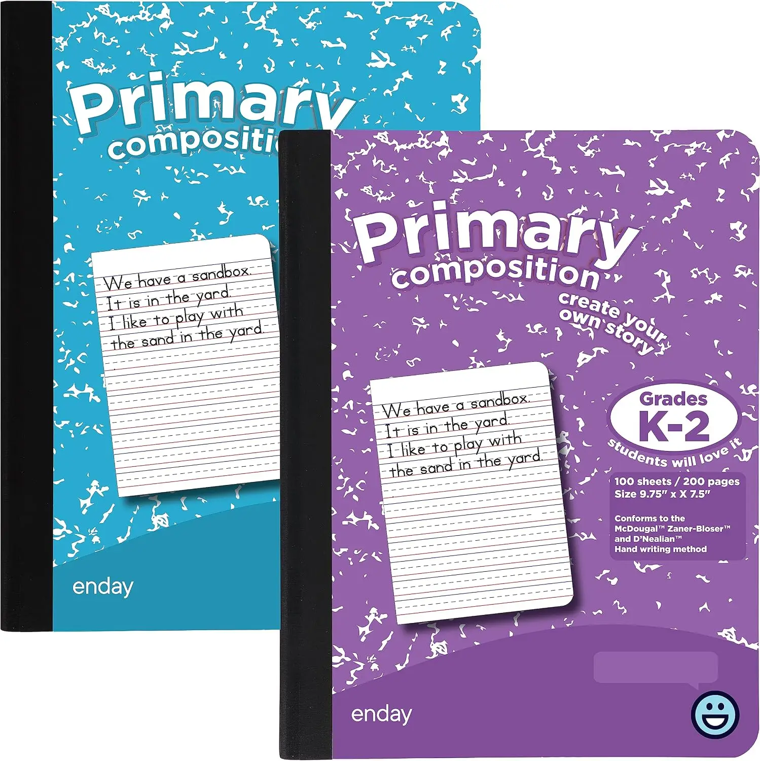 Primary Composition Notebook K-2, 100 Sheets, 9.75x7.5 Inches, Ruled Paper, Blue & Purple (2 Pack)